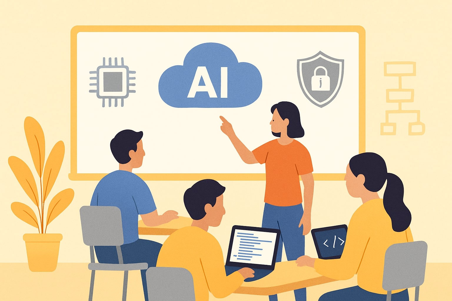 Students explore AI, coding, and cybersecurity in a dynamic classroom setting, reflecting NEP 2025’s focus on tech-integrated, future-ready education.