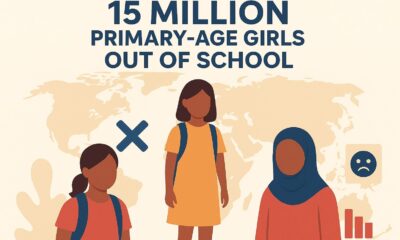Highlighting the global crisis: 15 million primary school-aged girls are deprived of education, as symbolic elements illustrate the challenges they face. (AI generated)