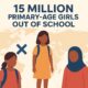 Highlighting the global crisis: 15 million primary school-aged girls are deprived of education, as symbolic elements illustrate the challenges they face. (AI generated)