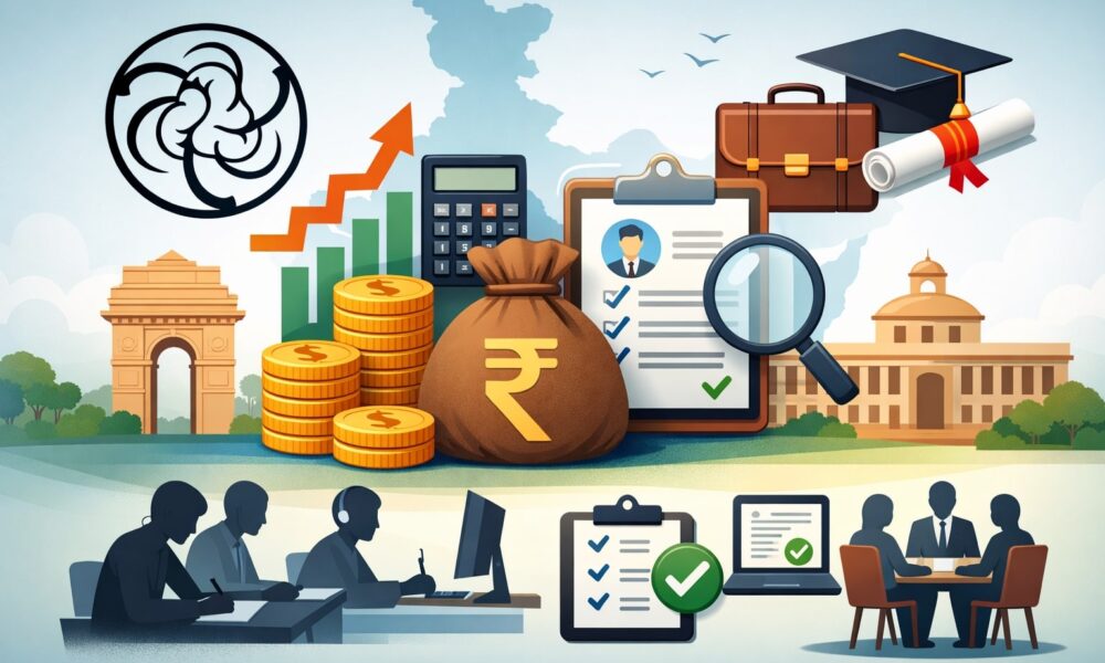 Opportunities in education administration — recruitment, growth, and government service symbolised through learning, selection, and progress.