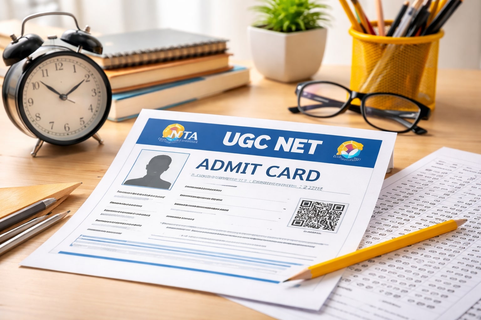 A symbolic representation of UGC NET December 2025 examination readiness, highlighting admit card access, exam preparation essentials, and the importance of timely updates from NTA.