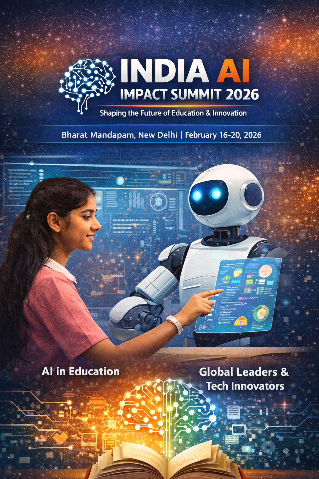 AI in education takes centre stage as students interact with intelligent systems at Bharat Mandapam, New Delhi.