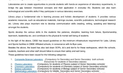 CBSE issues new guidelines mandating proper labs, libraries, and sports infrastructure in schools to promote holistic and experiential learning under NEP 2020.