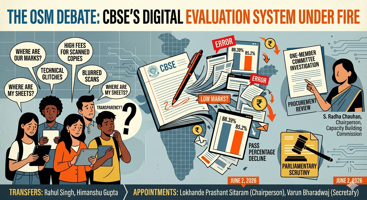 The CBSE's transition to the On-Screen Marking system faces widespread scrutiny amid student protests, technical failures, and government intervention.